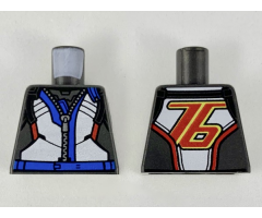 Torso Jumpsuit with White Front Panel, Blue Along Silver Zipper, Red '76' on Back Pattern