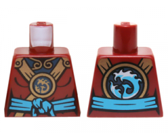 Torso Ninjago Female Outline with Gold Straps, Round Emblem, Dark Azure Knotted Sash and Dark Blue Undershirt Pattern