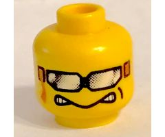 Minifigure, Head Glasses with Silver Sunglasses with Ribbon, Aggravated Grin Pattern - Blocked Open Stud