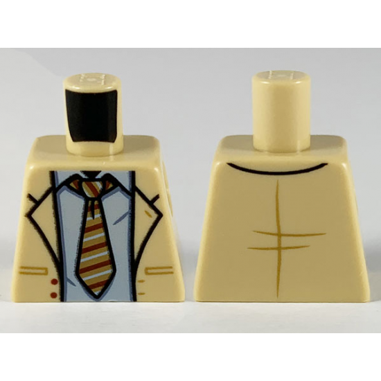Torso Jacket with Lapels, Light Bluish Gray Shirt and Medium Nougat Tie with Stripes Pattern