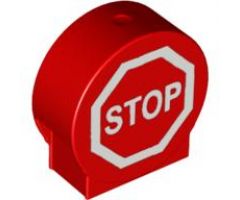 Duplo, Brick 1 x 3 x 2 Round Top Road Sign with 'STOP' in Octagon Pattern