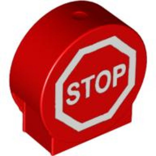 Duplo, Brick 1 x 3 x 2 Round Top Road Sign with 'STOP' in Octagon Pattern