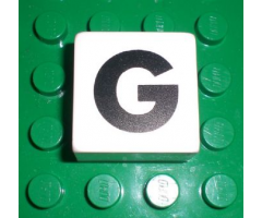 Duplo, Tile 2 x 2 x 1 with Black Capital Letter G Pattern