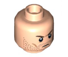 Minifigure, Head Beard Stubble, Brown Angry Eyebrows, White Pupils Pattern - Hollow Stud