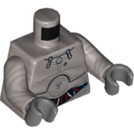 Torso SW Protocol Droid with Red, Blue and Flat Silver Wires Pattern / Flat Silver Arms / Dark Bluish Gray Hands