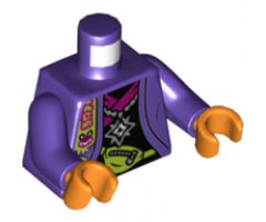 Torso Jacket Black Shirt with Magenta Hem, Silver Star Pendant, Lime Pouch with Zipper, Monster on Back Pattern / Dark Purple Arms / Orange Hands