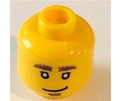 Minifigure, Head Dual Sided Bushy Eyebrows and Goatee / Worried Pattern - Hollow Stud