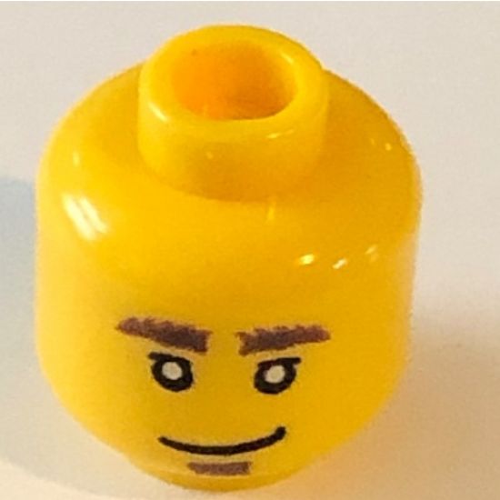 Minifigure, Head Dual Sided Bushy Eyebrows and Goatee / Worried Pattern - Hollow Stud