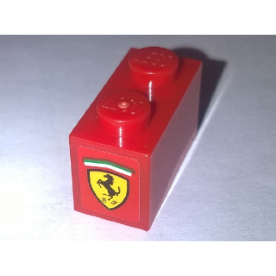 Brick 1 x 2 with Ferrari Logo Black Horse on Yellow Background Pattern on End (Sticker) - Set 10248