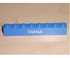 Brick 1 x 8 with White 'DIANA' Pattern (Sticker) - Set 6541