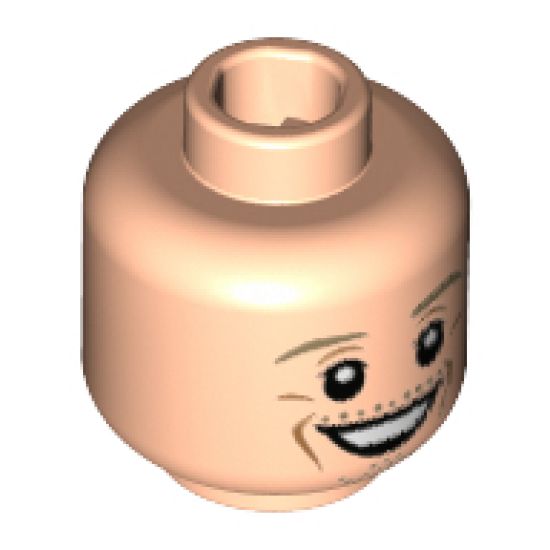 Minifigure, Head Dark Tan Eyebrows, Chin Stubble, White Pupils, Cheek Lines, Open Smile Pattern (Max Kruse) - Hollow Stud