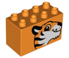 Duplo, Brick 2 x 4 x 2 with Tiger Head Pattern