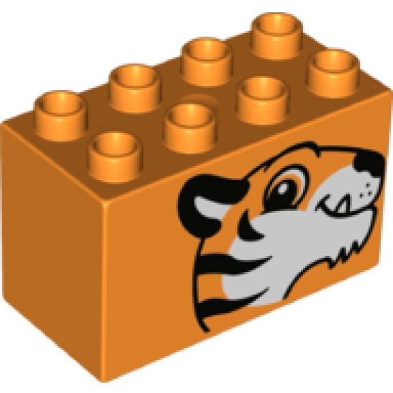 Duplo, Brick 2 x 4 x 2 with Tiger Head Pattern