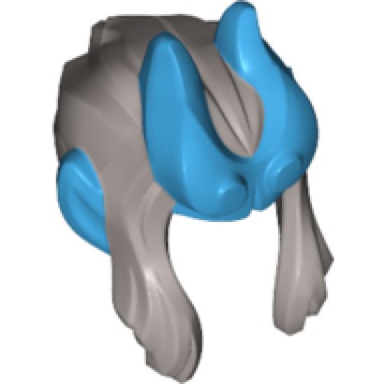 Minifigure, Hair Swept Back with Two Side Locks, Dark Azure Horns and Pointed Ears Pattern