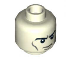Minifigure, Head Dual Sided Black Eyebrows, Gray Wrinkles, Determined / Angry with Red Eyes and Protruding Veins Pattern - Hollow Stud