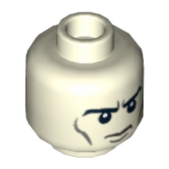 Minifigure, Head Dual Sided Black Eyebrows, Gray Wrinkles, Determined / Angry with Red Eyes and Protruding Veins Pattern - Hollow Stud