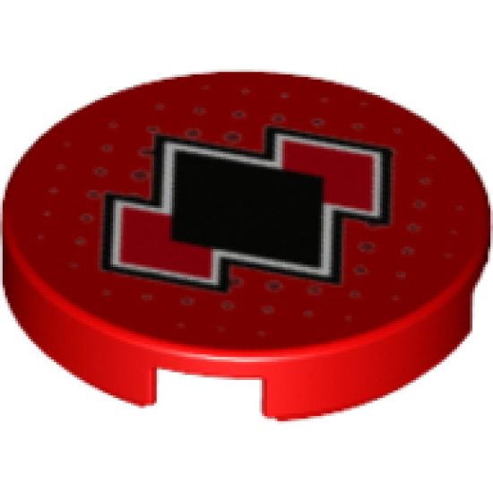 Tile, Round 2 x 2 with Bottom Stud Holder with Black and Red Diamonds Pattern