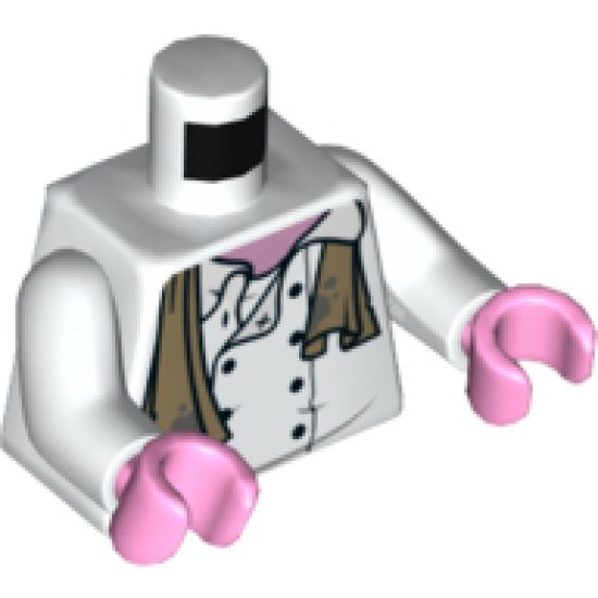 Torso Chef Jacket, Dark Tan Scarf with Dark Bluish Gray Splotches and Dark Red Pigsy Logo on Back Pattern / White Arms / Bright Pink Hands