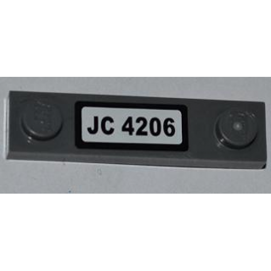 Plate, Modified 1 x 4 with 2 Studs without Groove with 'JC 4206' License Plate Pattern (Sticker) - Set 4206
