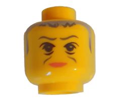 Minifigure, Head Female with Pink Lips, Gray Hair, Wrinkles Pattern (HP Professor McGonagall) - Blocked Open Stud