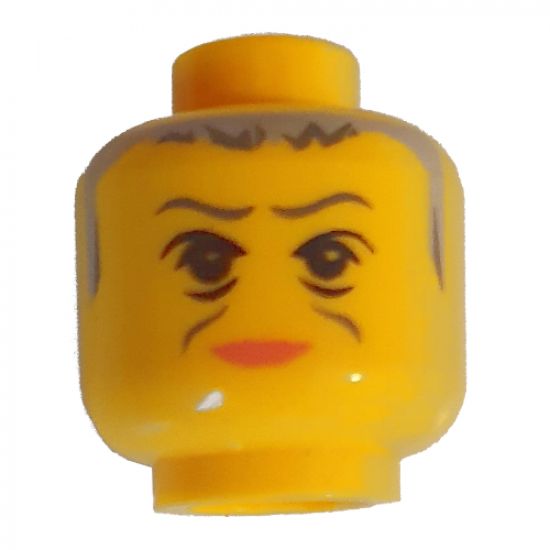 Minifigure, Head Female with Pink Lips, Gray Hair, Wrinkles Pattern (HP Professor McGonagall) - Blocked Open Stud
