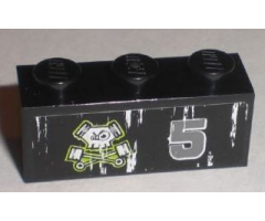 Brick 1 x 3 with Number 5 and Pistons Skull Logo Pattern Model Left (Sticker) - Set 8211