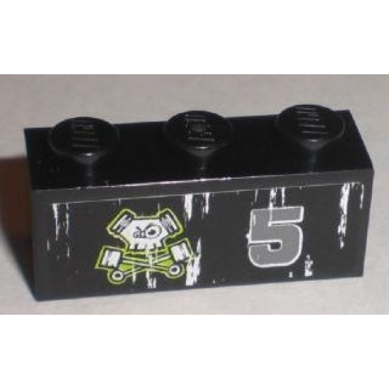 Brick 1 x 3 with Number 5 and Pistons Skull Logo Pattern Model Left (Sticker) - Set 8211