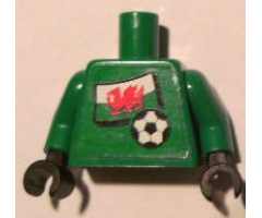 Torso Soccer Welsh Goalie, Welsh Flag Sticker Front, White Number Sticker Back (specify number in listing) / Green Arms / Black Hands