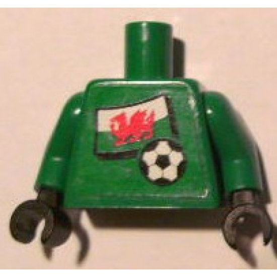 Torso Soccer Welsh Goalie, Welsh Flag Sticker Front, White Number Sticker Back (specify number in listing) / Green Arms / Black Hands