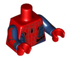 Torso Spider-Man Costume 9 Dark Blue, Small Spider with Wide Abdomen Pattern / Dark Blue Arms with Black and Red Webbing, Chevron Pattern / Red Hands
