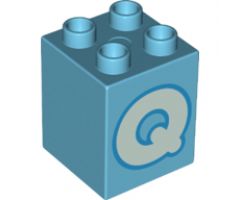 Duplo, Brick 2 x 2 x 2 with Letter Q Light Aqua Pattern