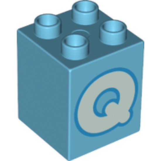 Duplo, Brick 2 x 2 x 2 with Letter Q Light Aqua Pattern