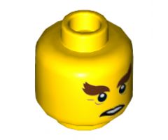 Minifigure, Head Reddish Brown Bushy Eyebrows, Wrinkles Pattern - Hollow Stud