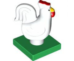 Duplo, Animal Chicken, Rooster, Eyes Front on Green Base