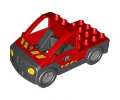Duplo, Vehicle Truck Pickup Flatbed with Black Base with Fire Department Logo Pattern