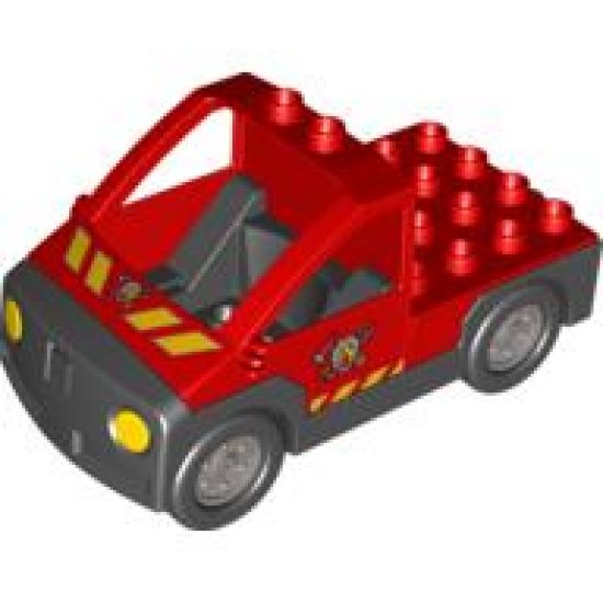 Duplo, Vehicle Truck Pickup Flatbed with Black Base with Fire Department Logo Pattern