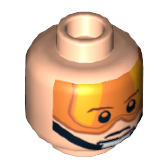 Minifigure, Head Dual Sided Orange Visor, Stern Brown Eyebrows, Pupils / Open Mouth Pattern (SW Luke Skywalker) - Hollow Stud