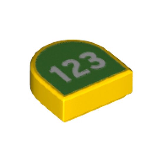 Tile, Round 1 x 1 Half Circle Extended (Stadium) with White '123' on Lime Background Pattern