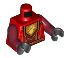 Torso Nexo Knights Armor with Orange / Yellow Circuitry, Dark Red Center Panel, Dragon Head on Pentagonal Shield Pattern / Dark Red Arms / Black Hands