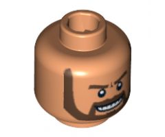 Minifigure, Head Beard Dark Brown, White Pupils and Grin with Teeth Pattern - Blocked Open Stud