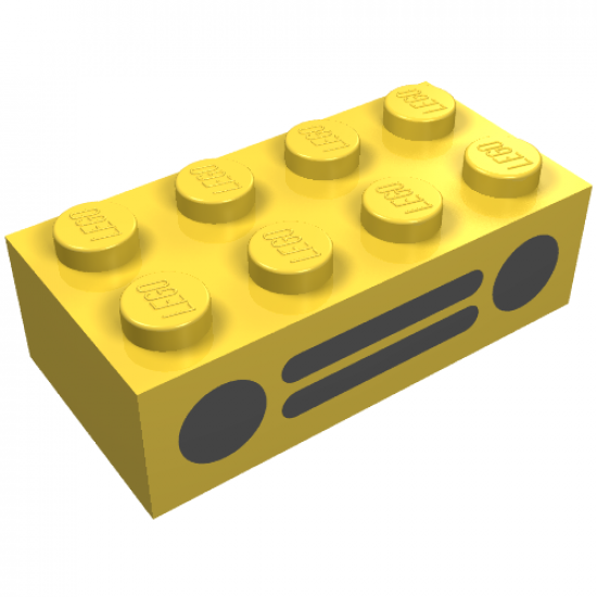 Brick 2 x 4 with Car Grille and Headlights (2 Circles, 2 Lines) Black Pattern