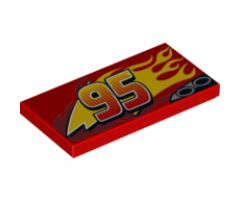 Tile 2 x 4 with Lightning, Exhaust Pipes, Centered '95' and Flames Pattern Model Left Side