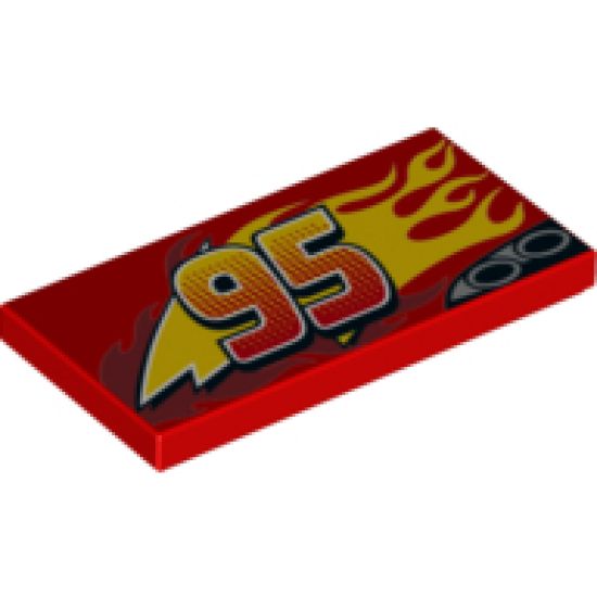 Tile 2 x 4 with Lightning, Exhaust Pipes, Centered '95' and Flames Pattern Model Left Side