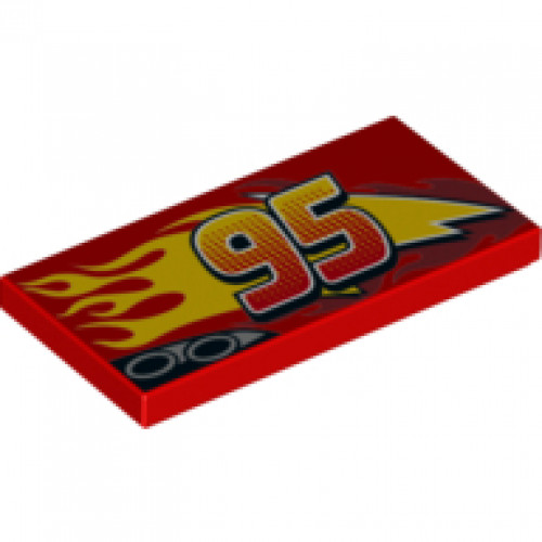 Tile 2 x 4 with Lightning, Exhaust Pipes, Centered '95' and Flames Pattern Model Right Side