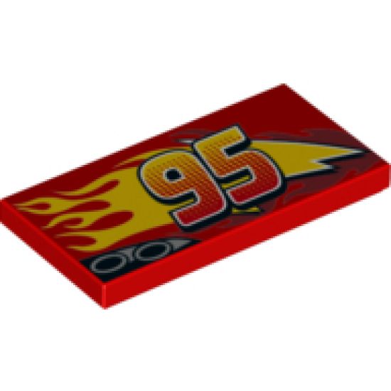 Tile 2 x 4 with Lightning, Exhaust Pipes, Centered '95' and Flames Pattern Model Right Side