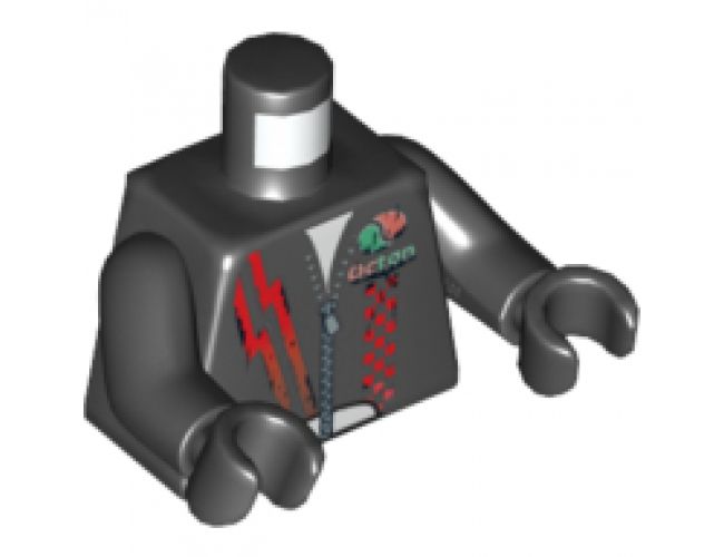 Torso Leather Jacket with Silver Zipper, Red Lightning Bolt and Checkered Stripes, and Faded Octan Logo Pattern / Black Arms / Black Hands