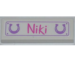 Tile 1 x 3 with 2 Horseshoes and 'Niki' Pattern (Sticker) - Set 3189
