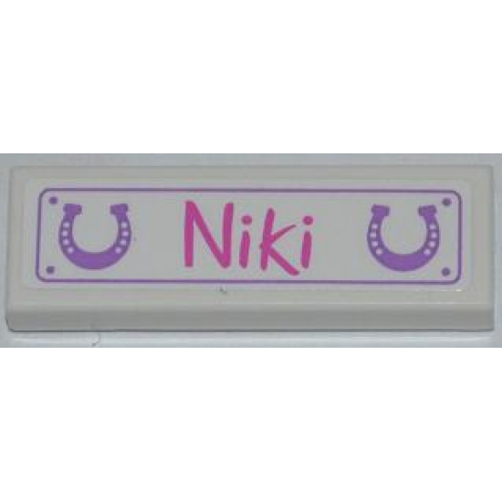 Tile 1 x 3 with 2 Horseshoes and 'Niki' Pattern (Sticker) - Set 3189