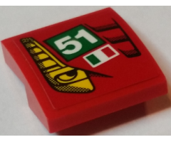 Slope, Curved 2 x 2 with Yellow Eye, '51', Italian Flag and Red Vents Pattern Model Right Side (Sticker) - Set 75908