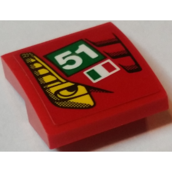 Slope, Curved 2 x 2 with Yellow Eye, '51', Italian Flag and Red Vents Pattern Model Right Side (Sticker) - Set 75908